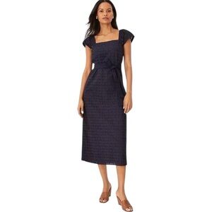 Ann Taylor Eyelet Lace Square Neck Midi Dress Size 6 Navy Blue Cotton